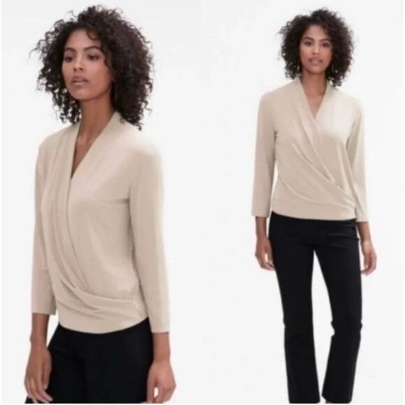 M.M. LAFLEUR The Deneuve Wrap Knit Crepe Creme Top Plus Size +1 - Picture 2 of 9